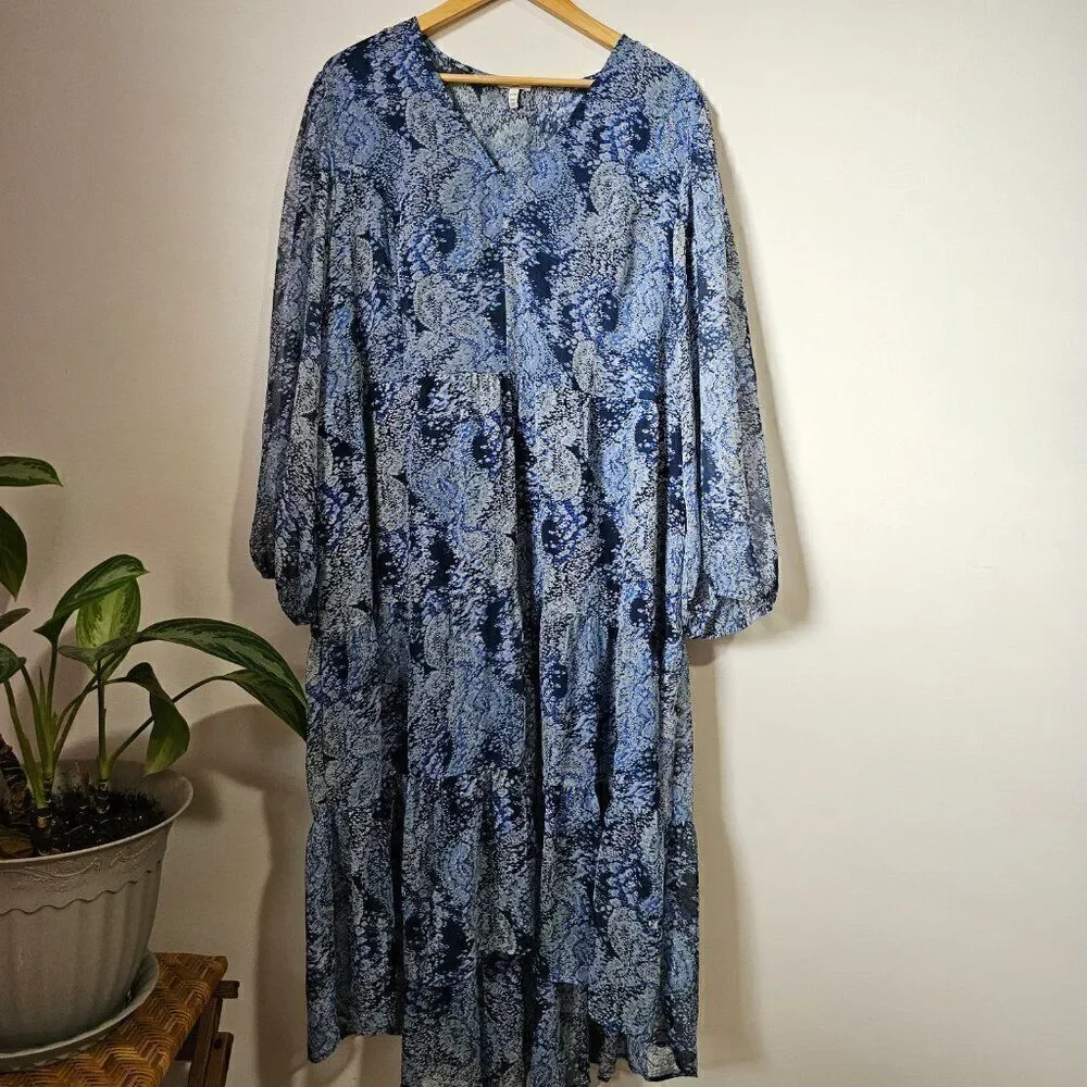EUC JOIE PRINTED HIGH LOW MAXI DRESS V NECK LONGSLEEVES SIZE XXL